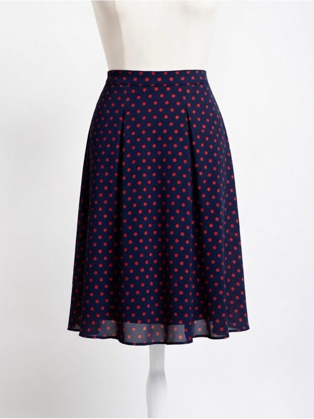 Navy Blue with Red Polka Dots A-Line Skirt by Chaps – Size Large
